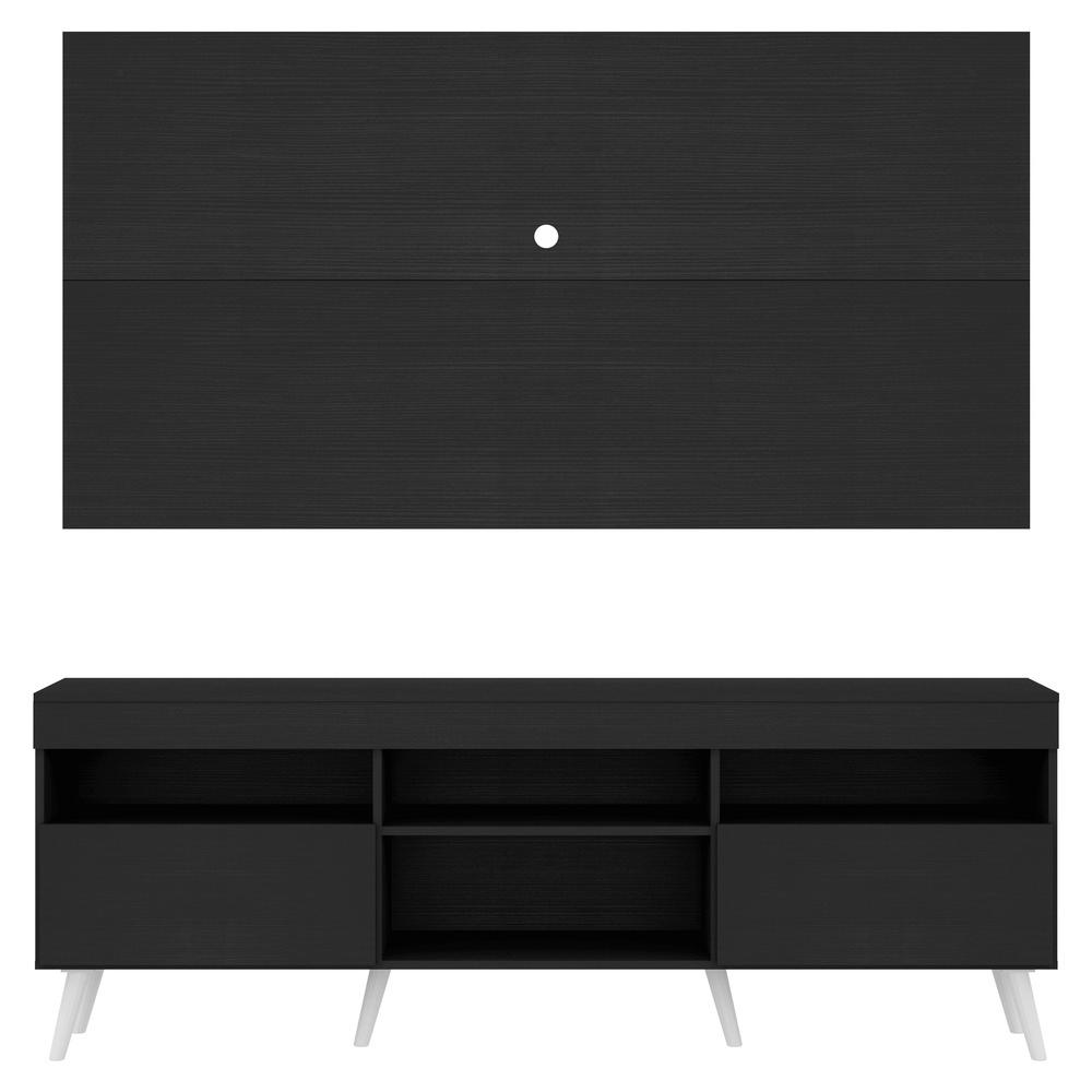 Rack com Painel para TV até 65" Pés Retrô com 2 Portas Londres Multimóveis Preto/Branco