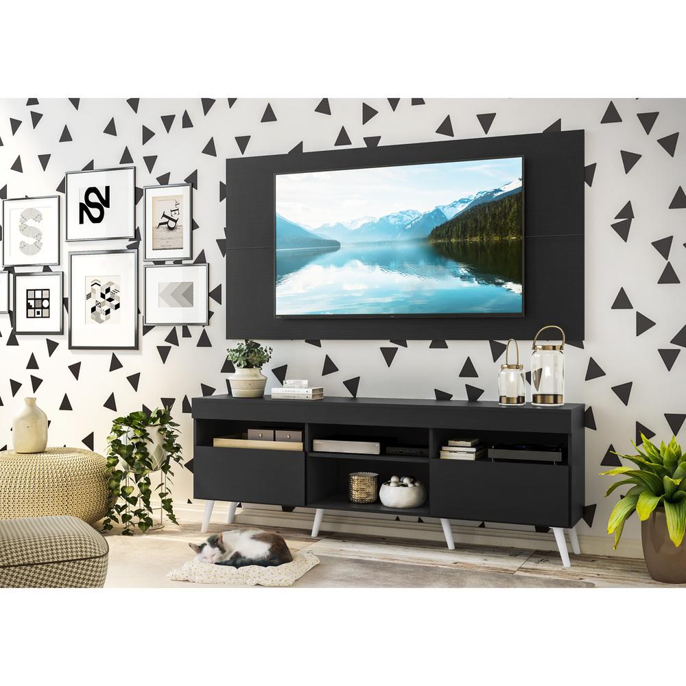 Rack com Painel para TV até 65" Pés Retrô com 2 Portas Londres Multimóveis Preto/Branco