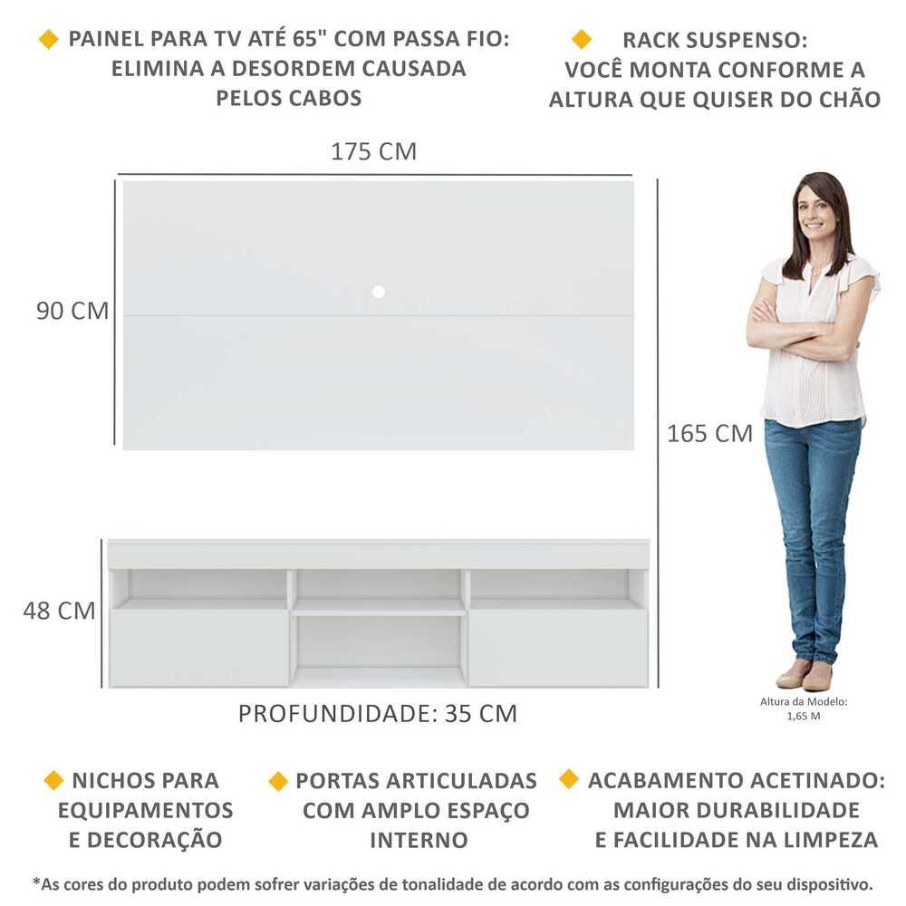Rack com Painel para TV até 65" Suspenso com 2 Portas Londres Multimóveis Branco