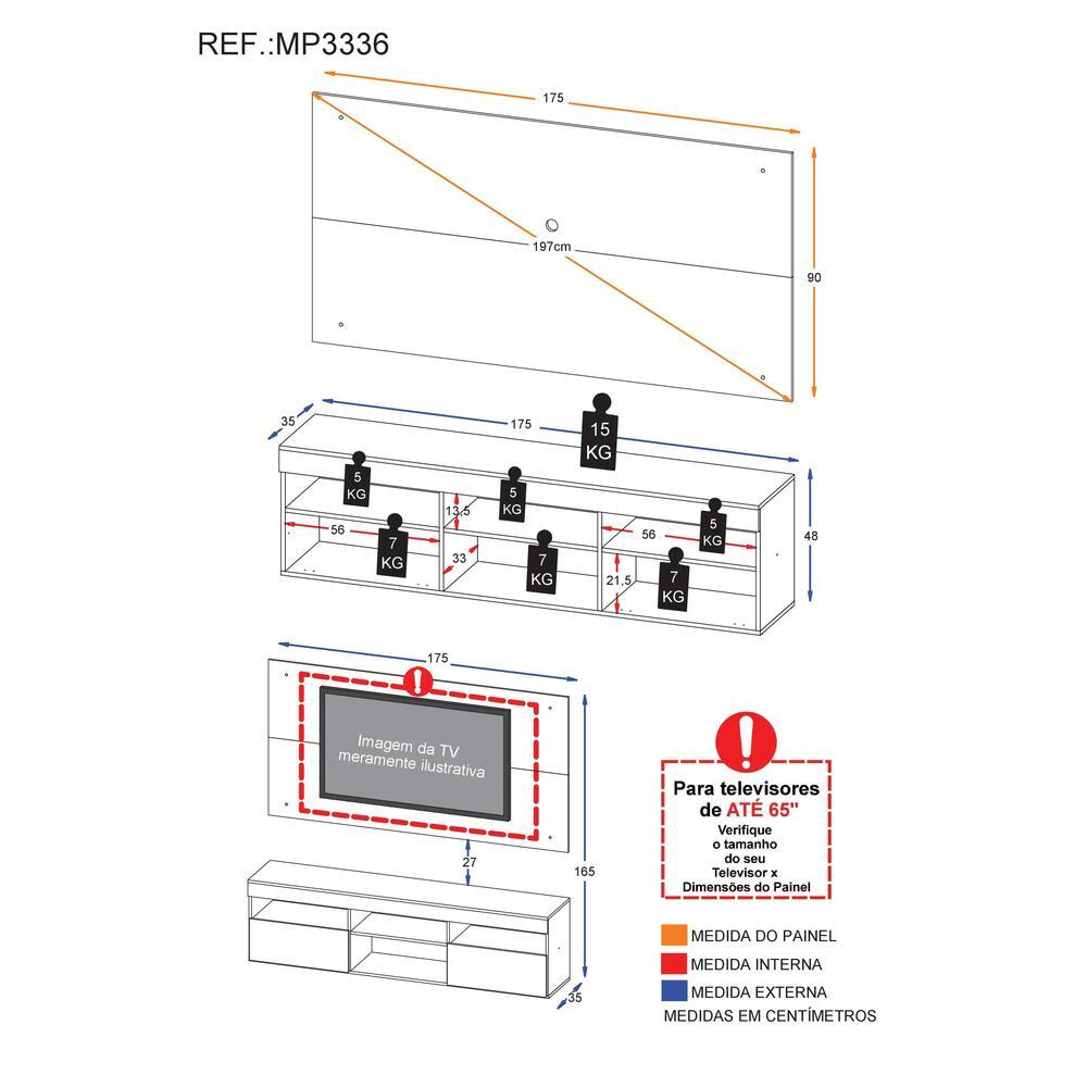 Rack com Painel para TV até 65" Suspenso com 2 Portas Londres Multimóveis Preto