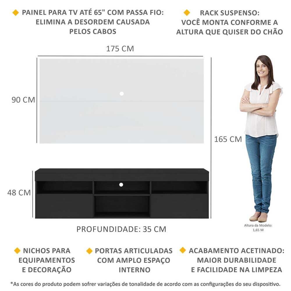 Rack com Painel para TV até 65" Suspenso com 2 Portas Londres Multimóveis Preto/Branco