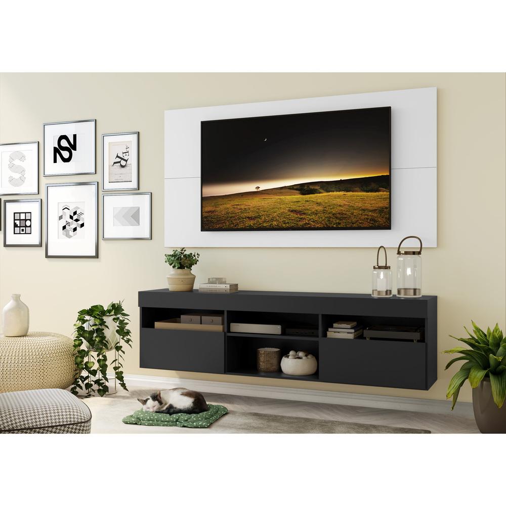 Rack com Painel para TV até 65" Suspenso com 2 Portas Londres Multimóveis Preto/Branco