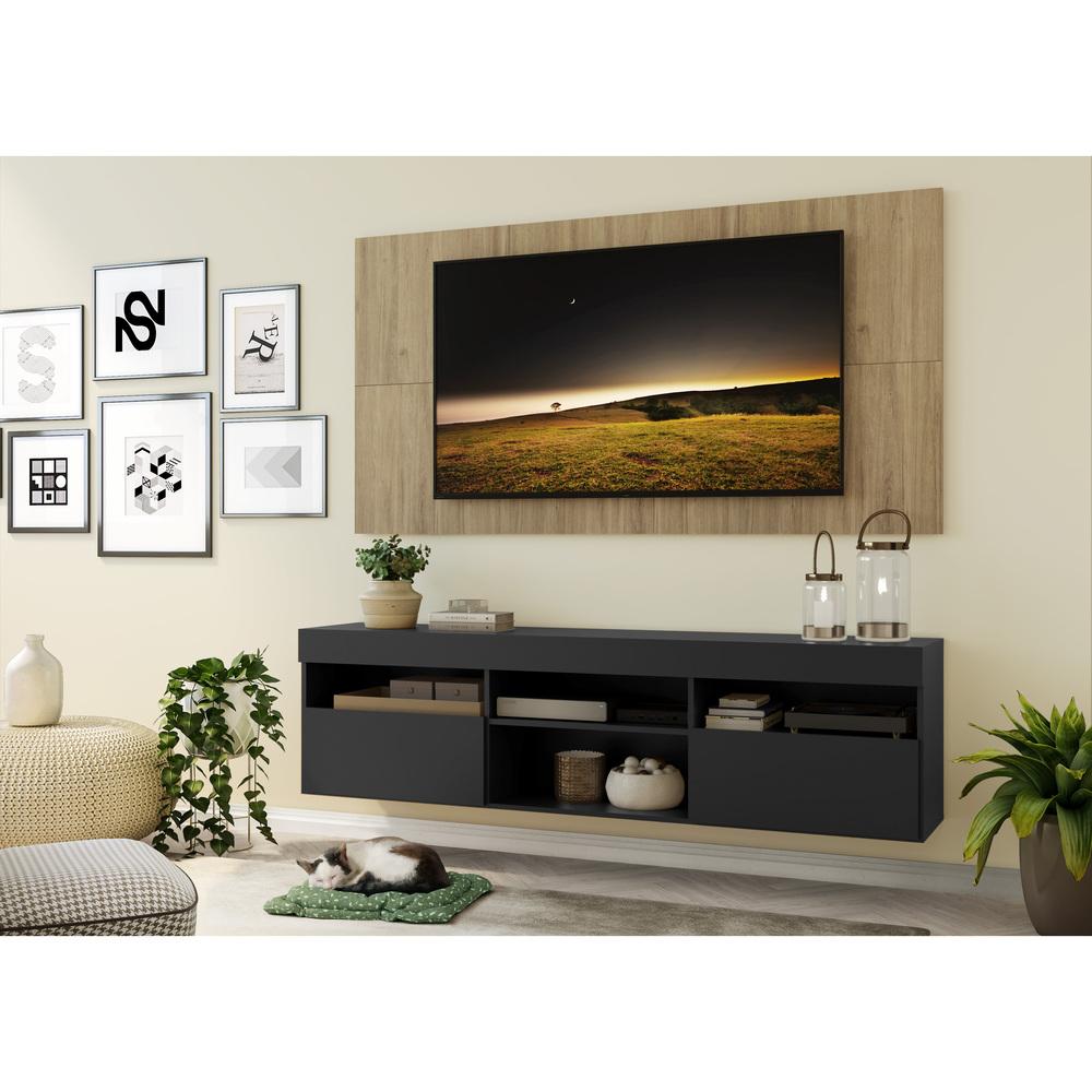 Rack com Painel para TV até 65" Suspenso com 2 Portas Londres Multimóveis Preto/Rustic