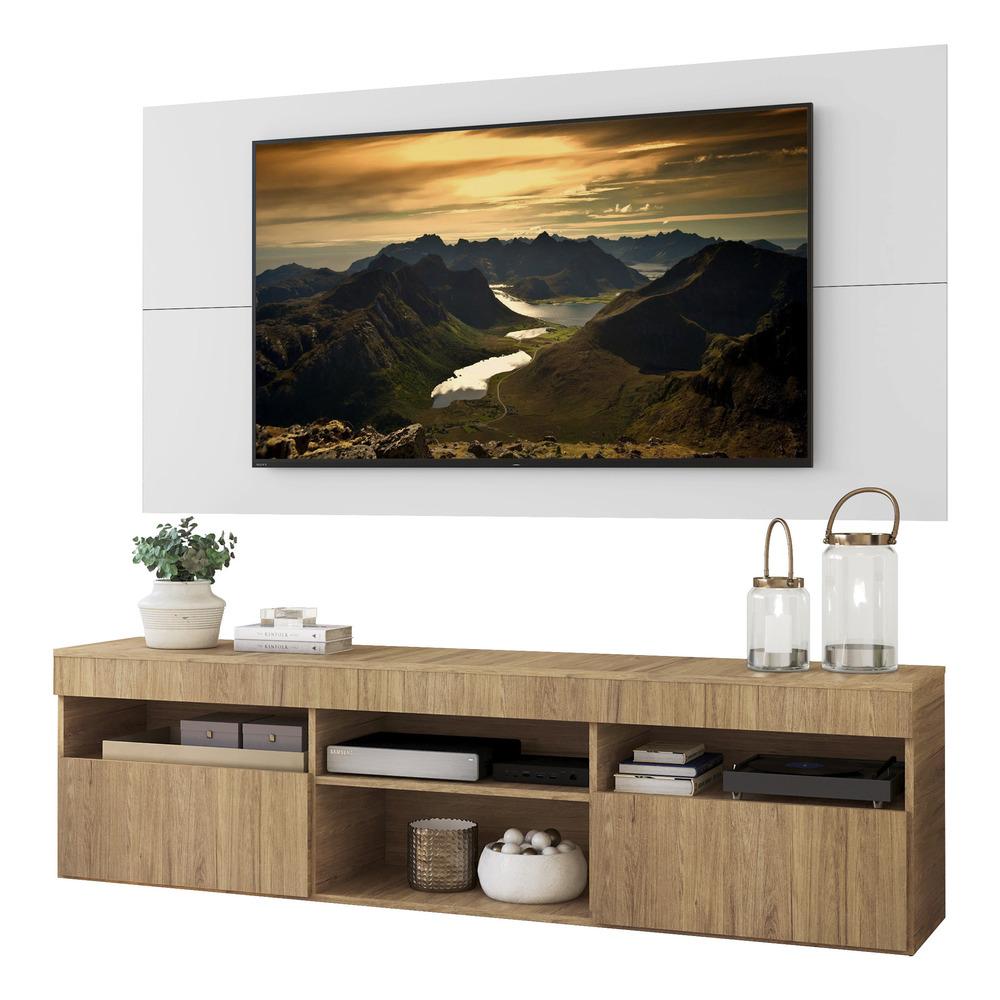 Rack com Painel para TV até 65" Suspenso com 2 Portas Londres Multimóveis Rustic/Branco