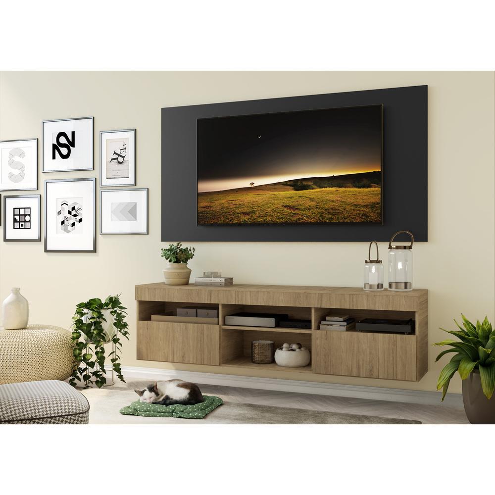 Rack com Painel para TV até 65" Suspenso com 2 Portas Londres Multimóveis Rustic/Preto