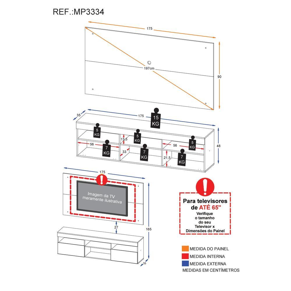 Rack com Painel para TV até 65" com 2 Portas Londres Multimóveis Preto