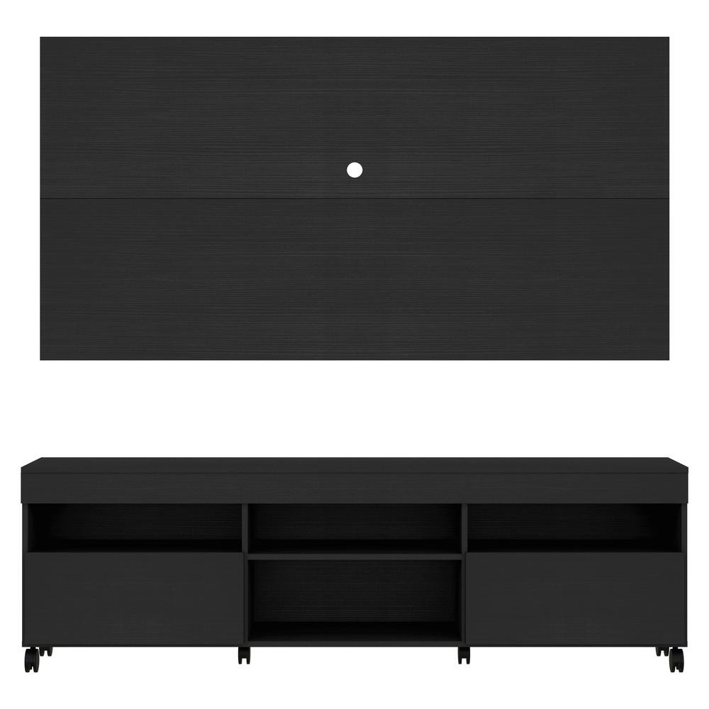 Rack com Painel para TV até 65" com Rodízios e 2 portas Londres Multimóveis Preto