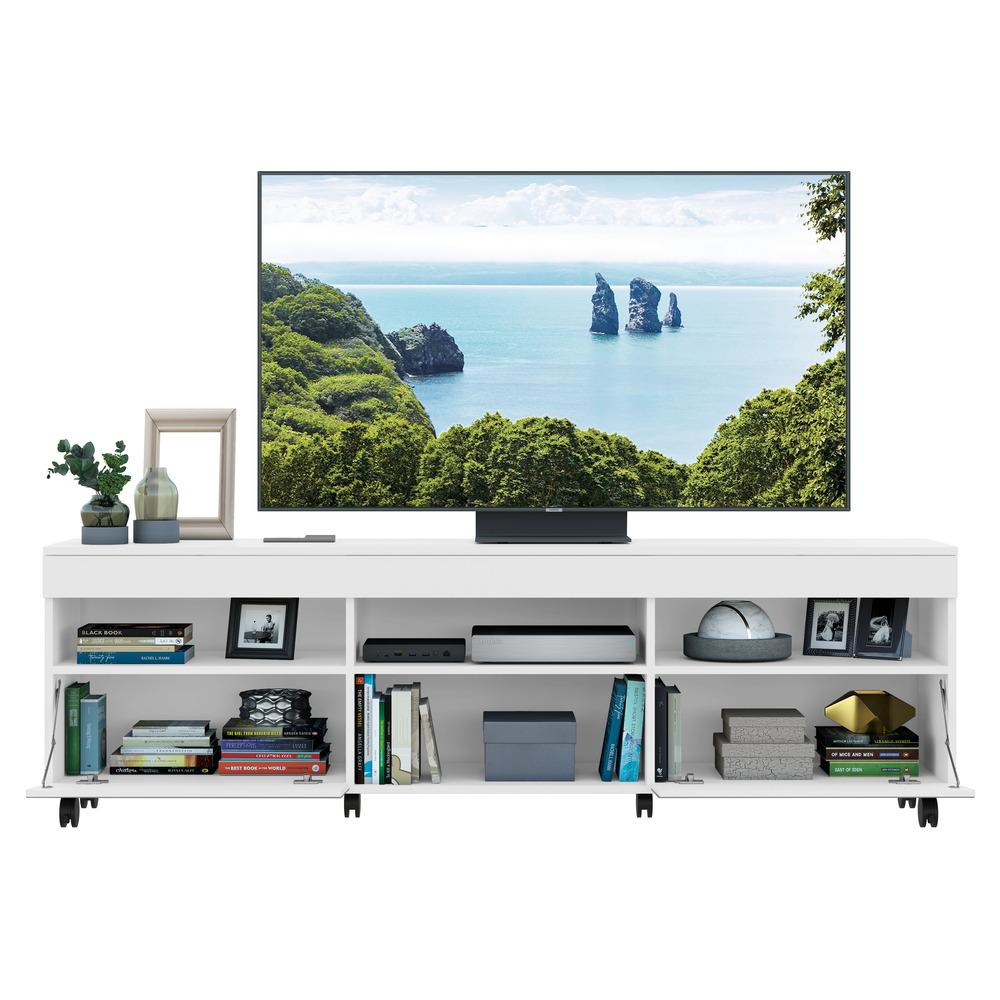 Rack com Rodízios e Espelho para TV até 65" Multimóveis Paris FG3330 com 2 Portas Branco