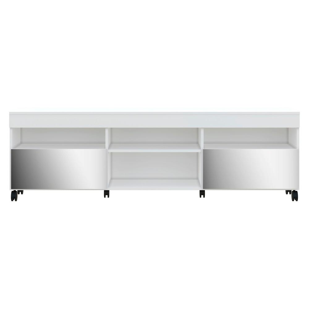Rack com Rodízios e Espelho para TV até 65" Multimóveis Paris FG3330 com 2 Portas Branco