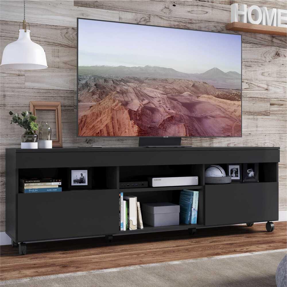 Rack com Rodízios para TV até 65" Multimóveis Paris FG3325 com 2 Portas Preto