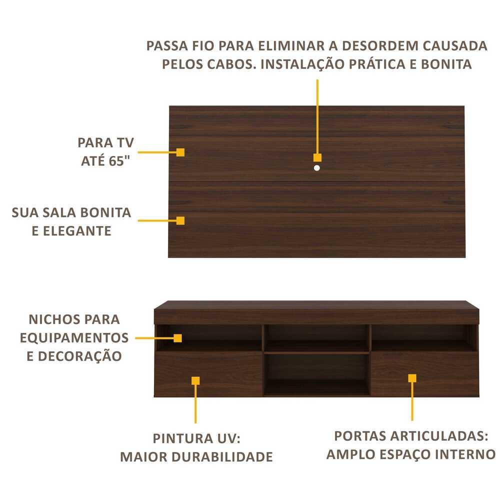 Rack com painel para TV até 65 polegadas e 2 portas Toronto Multimóveis Duna