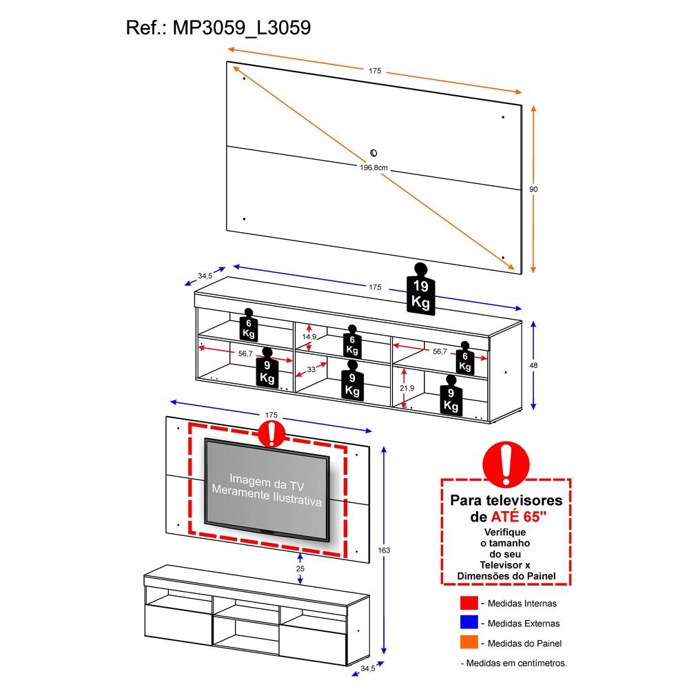 Rack com painel para TV até 65 polegadas e 2 portas Toronto Multimóveis Duna