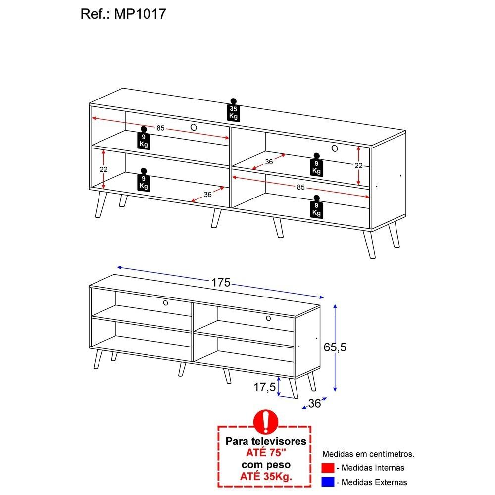 Rack para TV 75" Retrô Jazz Multimóveis MP1017 Preto/Natural