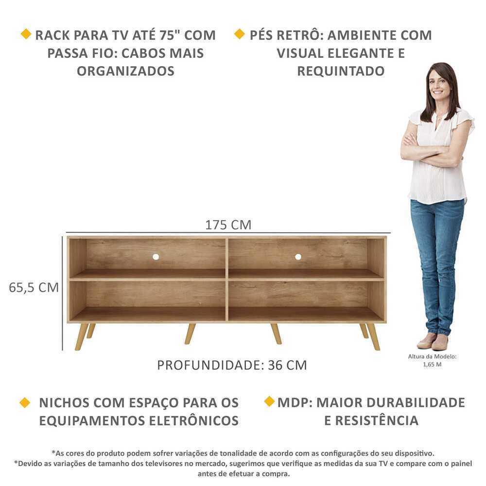 Rack para TV 75" Retrô Jazz Multimóveis MP1017 Rustic/Nat