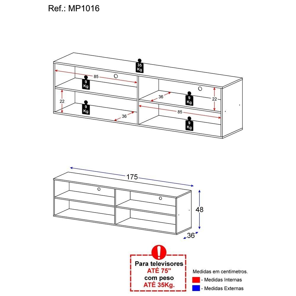 Rack para TV 75" Suspenso Jazz Multimóveis MP1016 Rustic