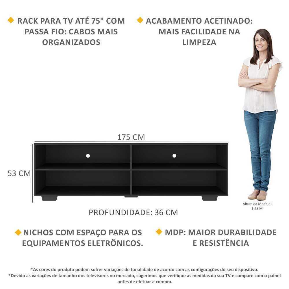 Rack para TV 75" com Pés Jazz Multimóveis MP1018 Preto
