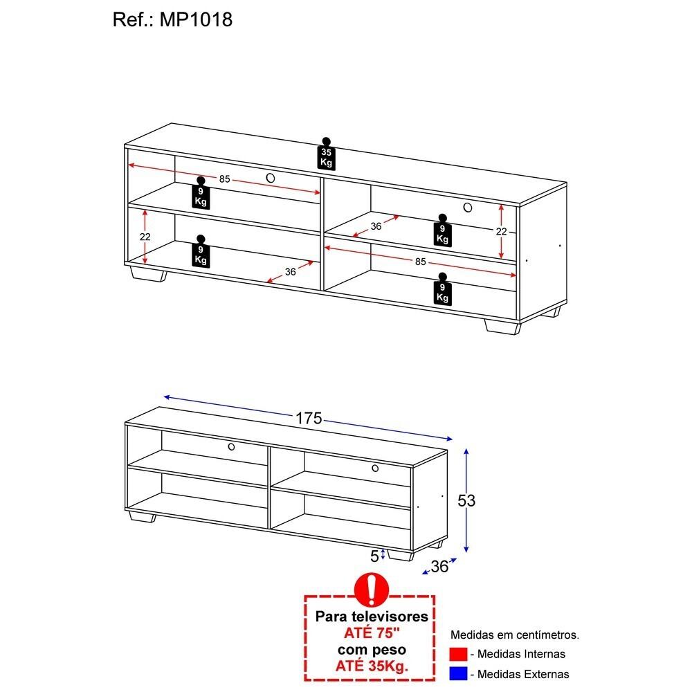 Rack para TV 75" com Pés Jazz Multimóveis MP1018 Preto