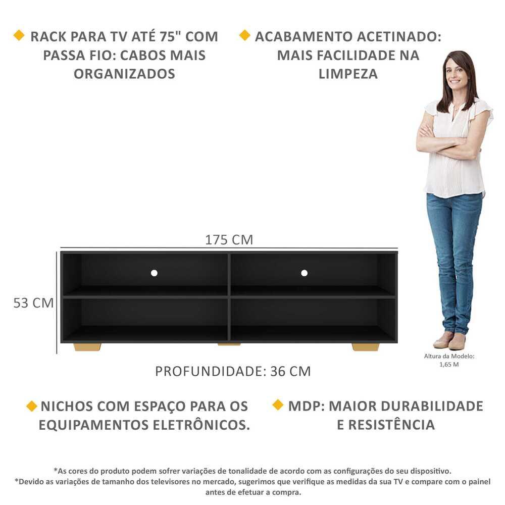 Rack para TV 75" com Pés Jazz Multimóveis MP1018 Pto/Natural