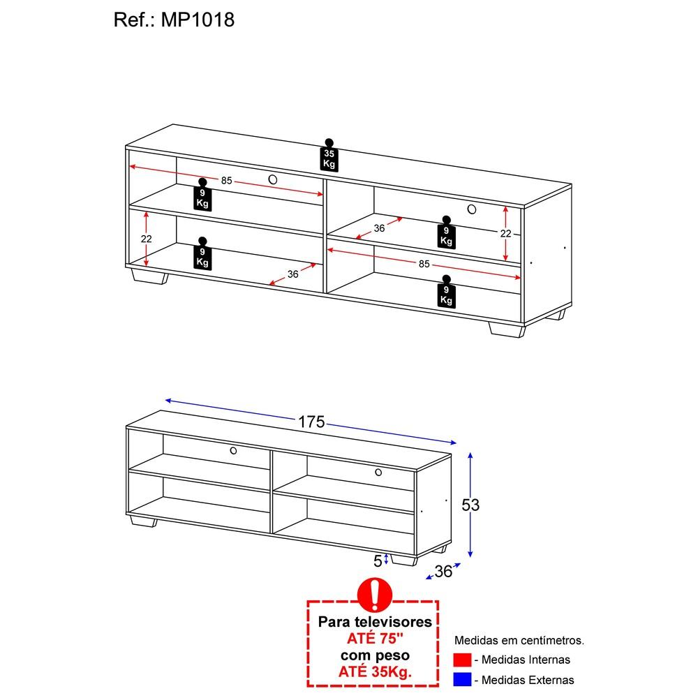 Rack para TV 75" com Pés Jazz Multimóveis MP1018 Pto/Natural
