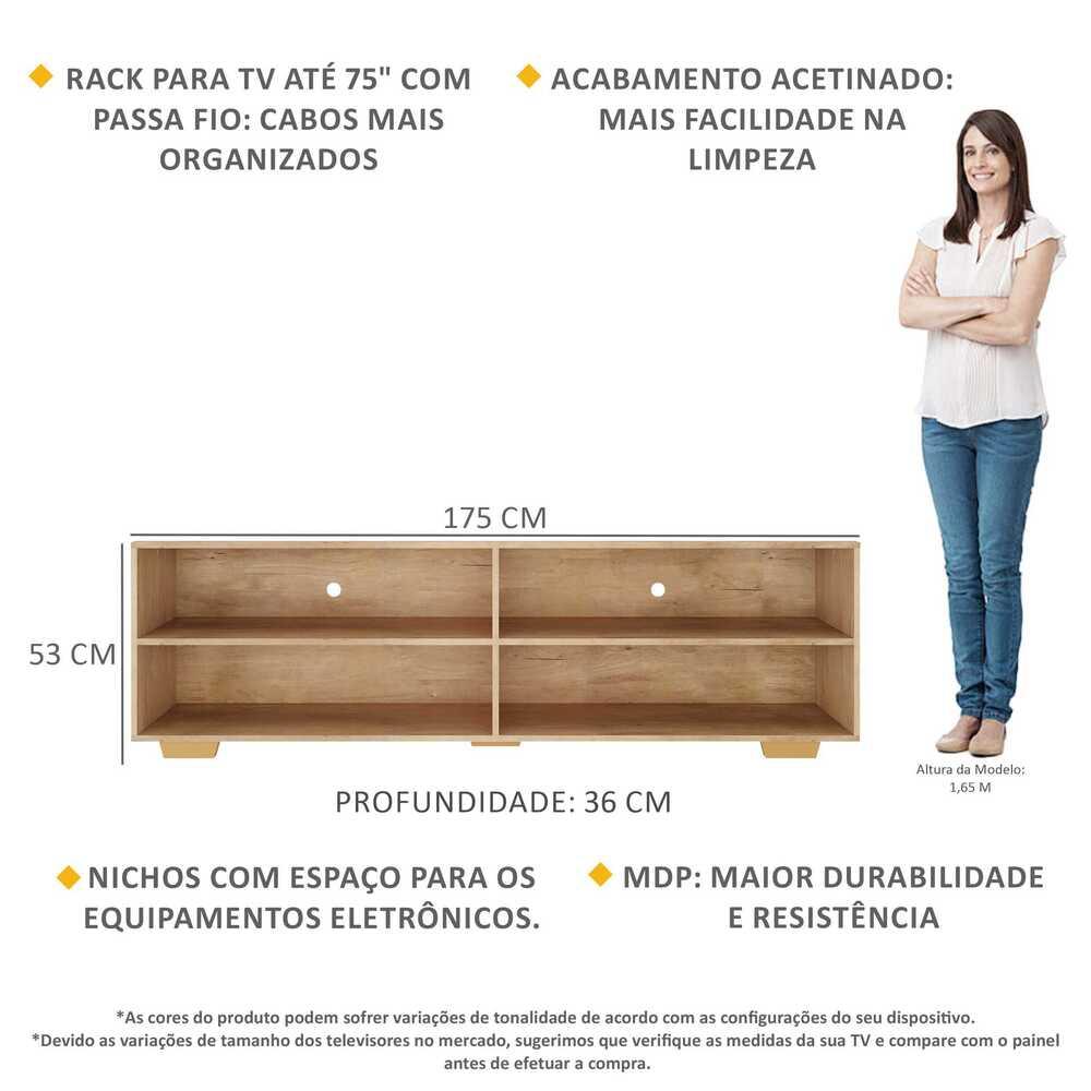 Rack para TV 75" com Pés Jazz Multimóveis MP1018 Rustic/Nat