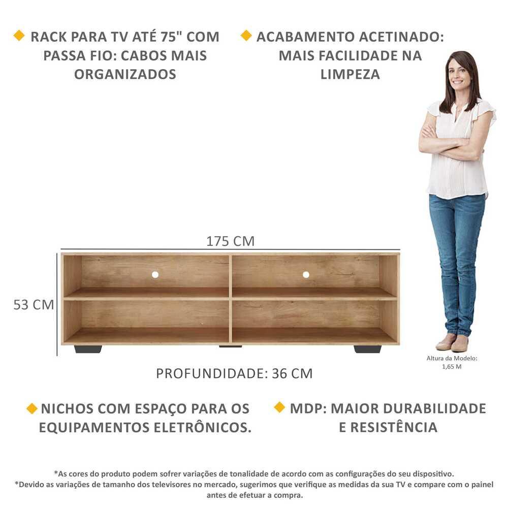Rack para TV 75" com Pés Jazz Multimóveis MP1018 Rustic/Pto