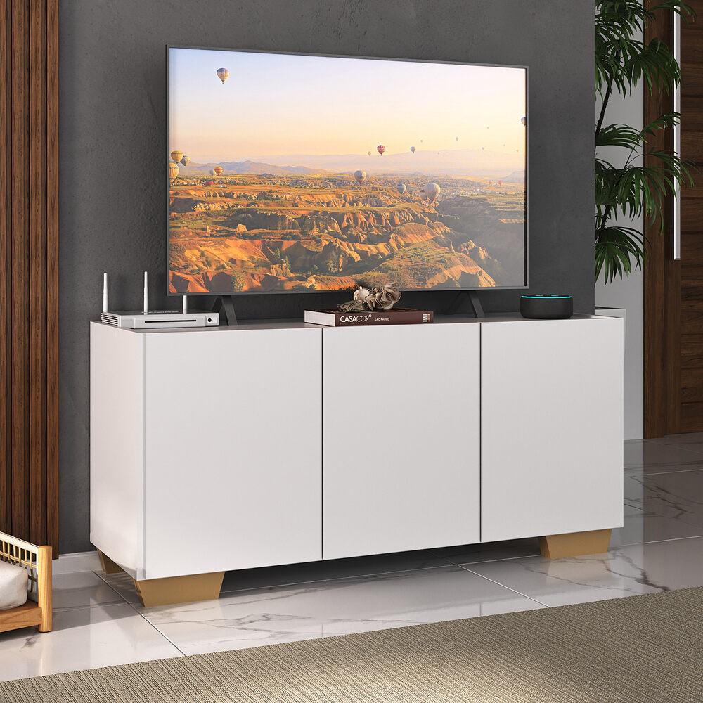Rack para TV até 32 Polegadas com 3 Portas Multimóveis MP1068 Branco/Natural