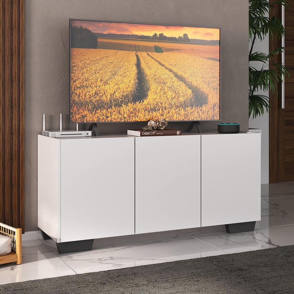 Rack para TV até 32 Polegadas com 3 Portas Multimóveis MP1068 Branco/Preto