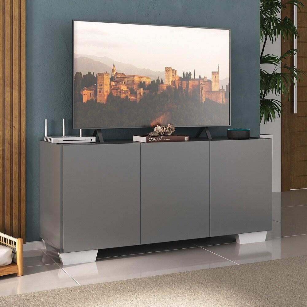 Rack para TV até 32 Polegadas com 3 Portas Multimóveis MP1068 Grafite/Branco