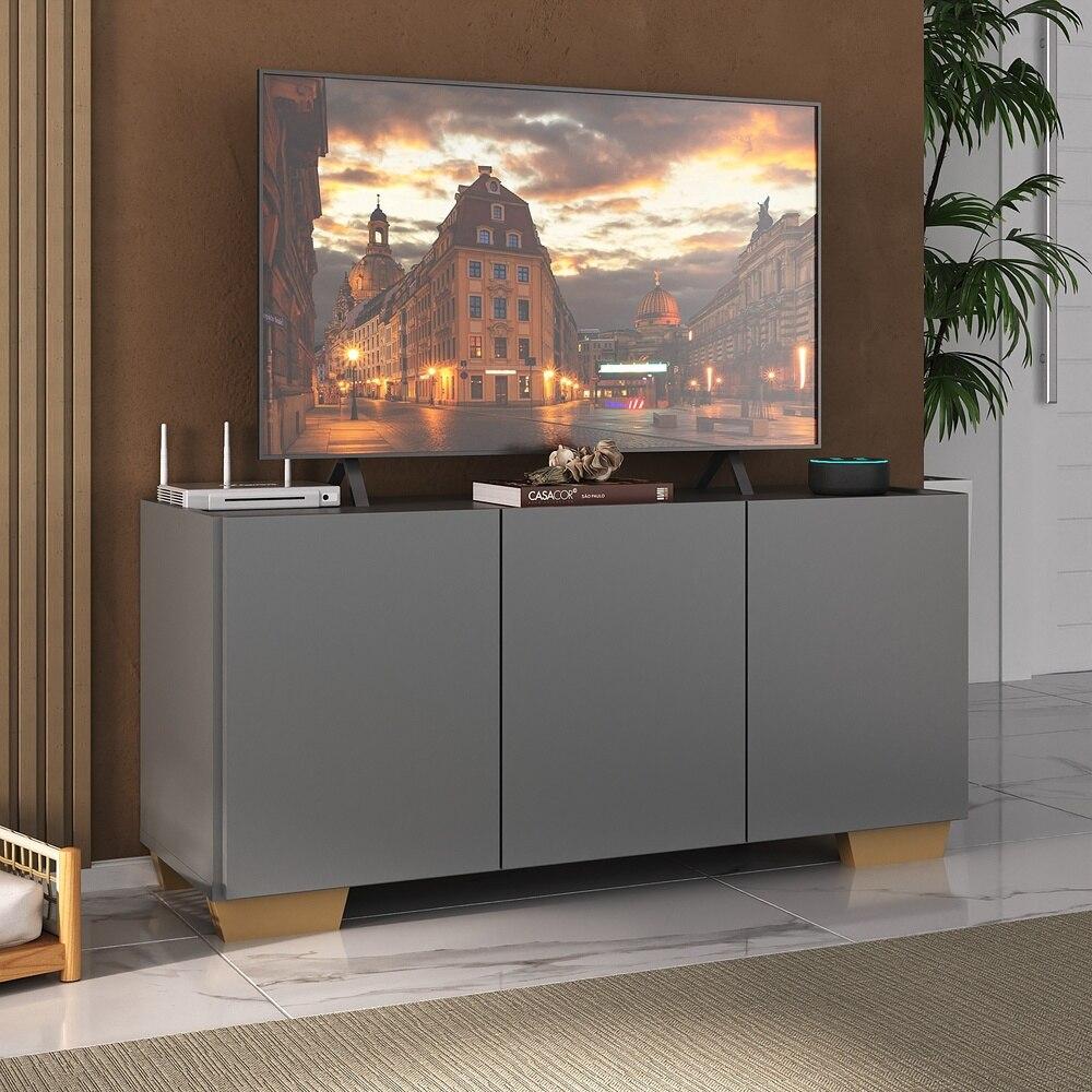 Rack para TV até 32 Polegadas com 3 Portas Multimóveis MP1068 Grafite/Natural
