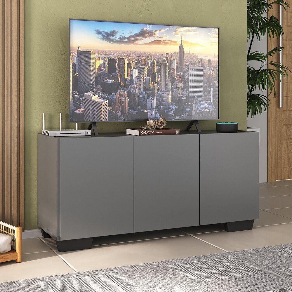 Rack para TV até 32 Polegadas com 3 Portas Multimóveis MP1068 Grafite/Preto