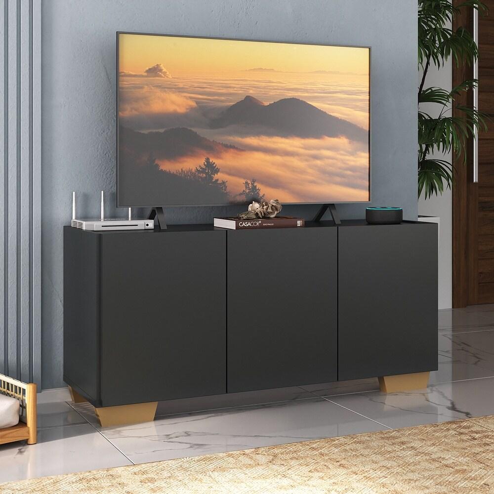 Rack para TV até 32 Polegadas com 3 Portas Multimóveis MP1068 Preto/Natural