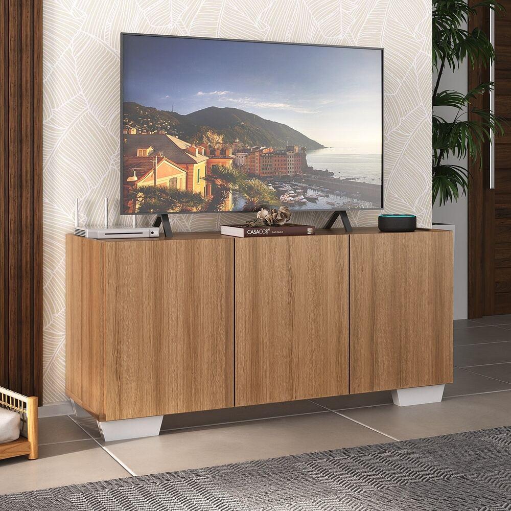 Rack para TV até 32 Polegadas com 3 Portas Multimóveis MP1068 Rustic/Branco
