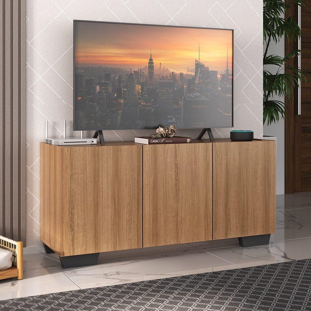 Rack para TV até 32 Polegadas com 3 Portas Multimóveis MP1068 Rustic/Preto
