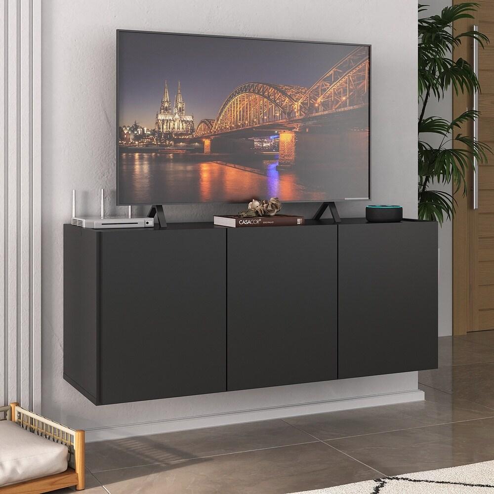 Rack para TV até 32 Polegadas com 3 Portas Suspenso Multimóveis MP1066 Preto