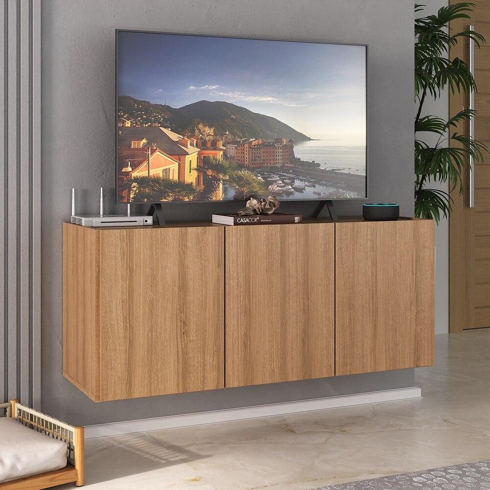 Rack para TV até 32 Polegadas com 3 Portas Suspenso Multimóveis MP1066 Rustic