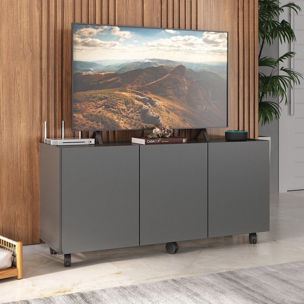 Rack para TV até 32 Polegadas com 3 Portas e Rodízios Multimóveis MP1065 Grafite