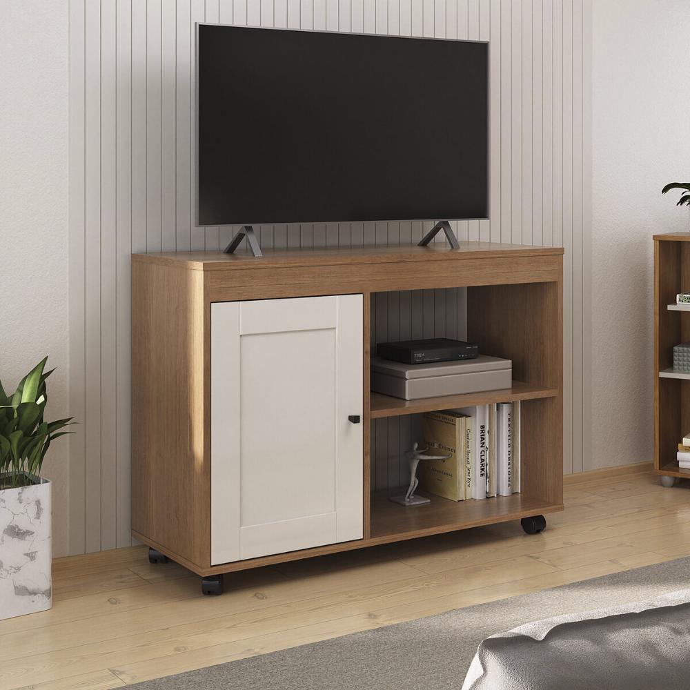 Rack para TV até 35 Polegadas 91cm com Rodízios 1 Porta Multimóveis CR45327 Cinamomo/Off White