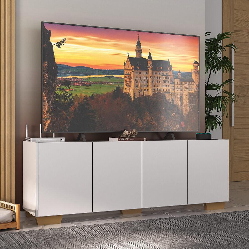 Rack para TV até 50 Polegadas com 4 Portas Multimóveis MP1072 Branco/Natural