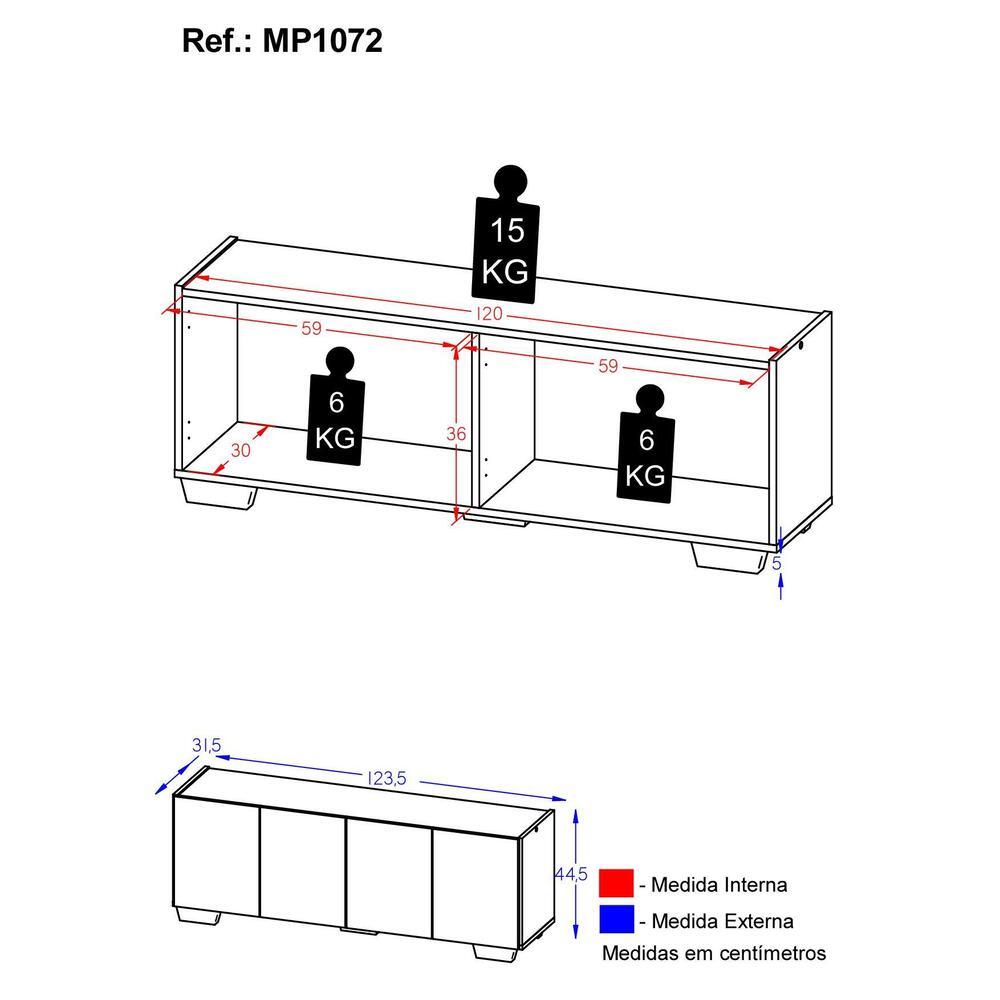 Rack para TV até 50 Polegadas com 4 Portas Multimóveis MP1072 Branco/Natural