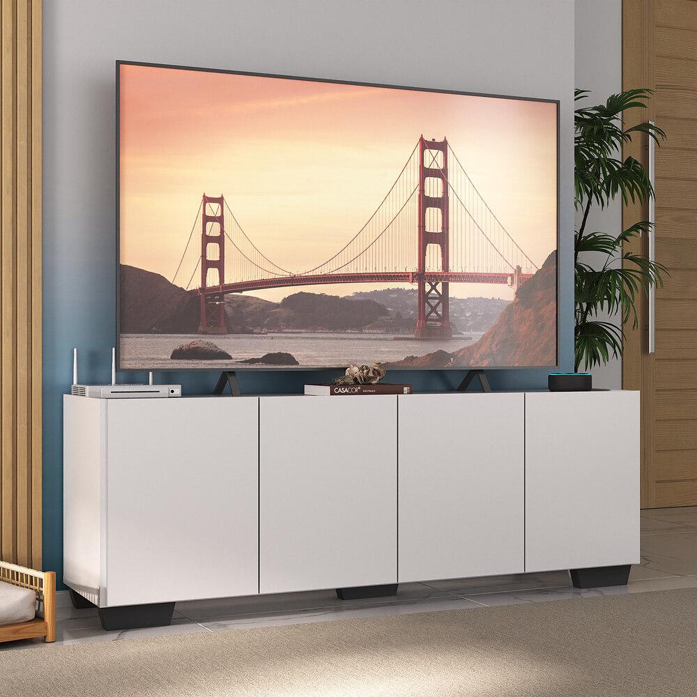 Rack para TV até 50 Polegadas com 4 Portas Multimóveis MP1072 Branco/Preto