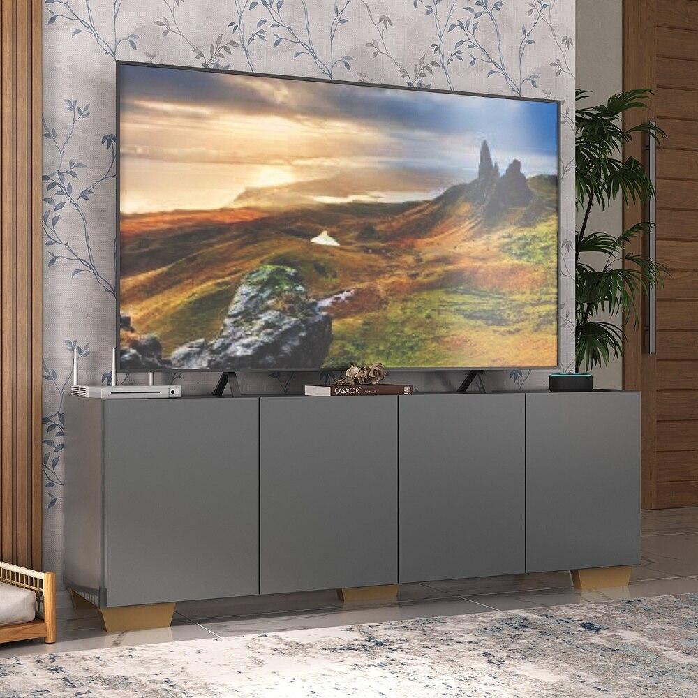 Rack para TV até 50 Polegadas com 4 Portas Multimóveis MP1072 Grafite/Natural