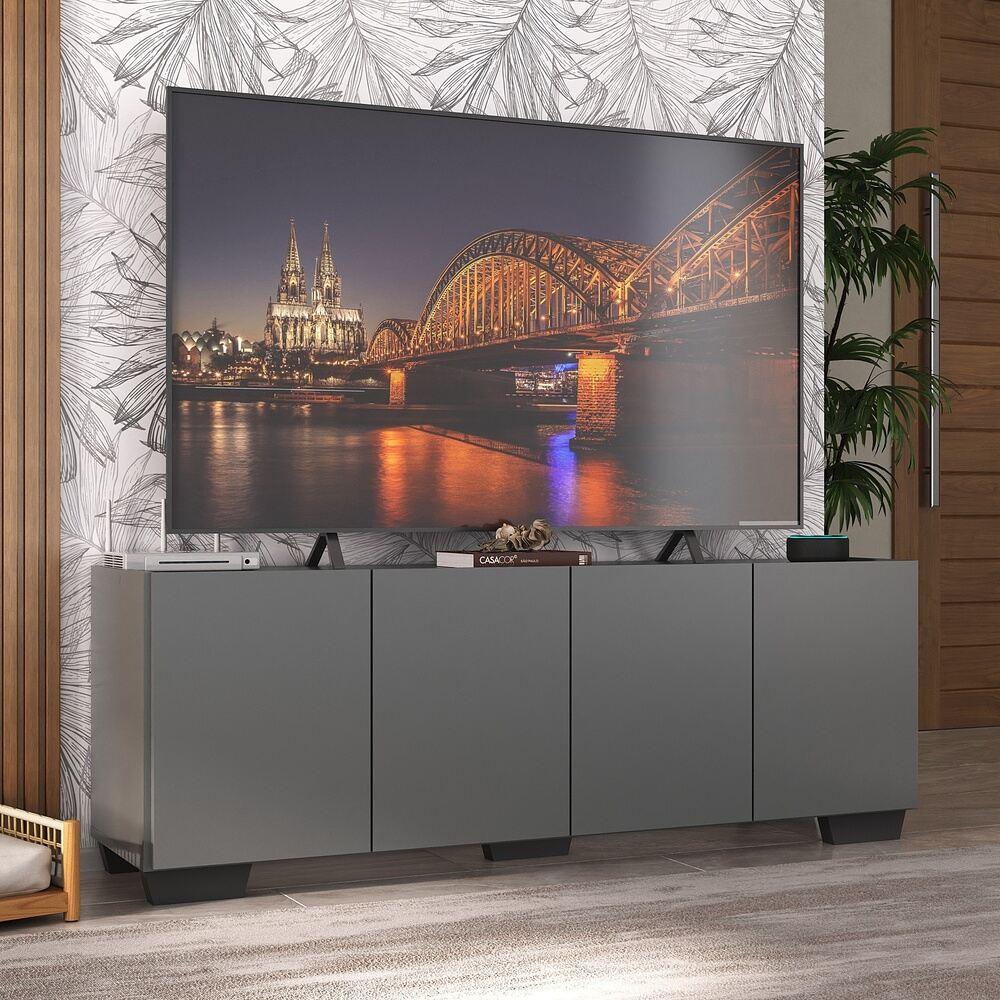 Rack para TV até 50 Polegadas com 4 Portas Multimóveis MP1072 Grafite/Preto
