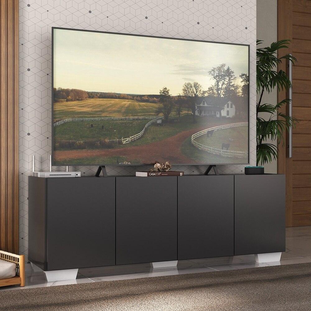 Rack para TV até 50 Polegadas com 4 Portas Multimóveis MP1072 Preto/Branco