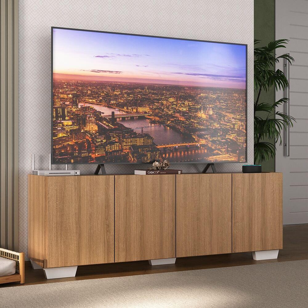 Rack para TV até 50 Polegadas com 4 Portas Multimóveis MP1072 Rustic/Branco
