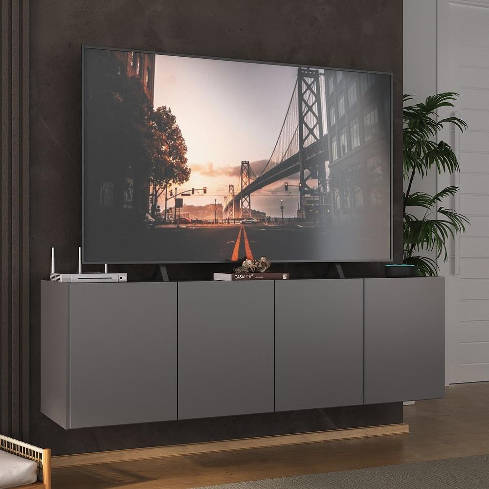 Rack para TV até 50 Polegadas com 4 Portas Suspenso Multimóveis MP1070 Grafite