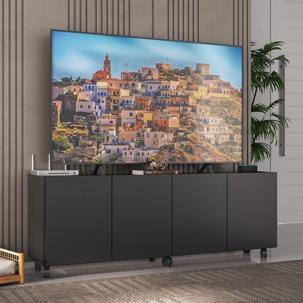 Rack para TV até 50 Polegadas com 4 Portas e Rodízios Multimóveis MP1069 Preto