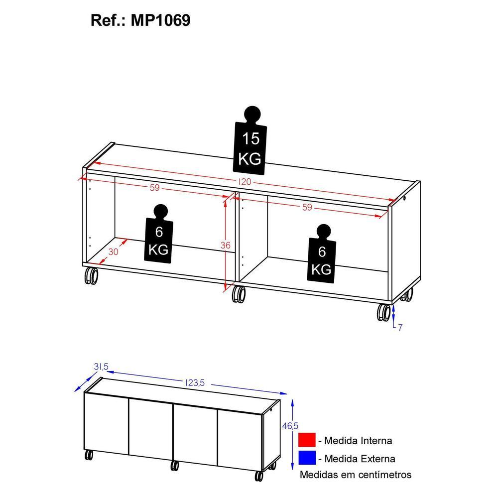 Rack para TV até 50 Polegadas com 4 Portas e Rodízios Multimóveis MP1069 Rustic