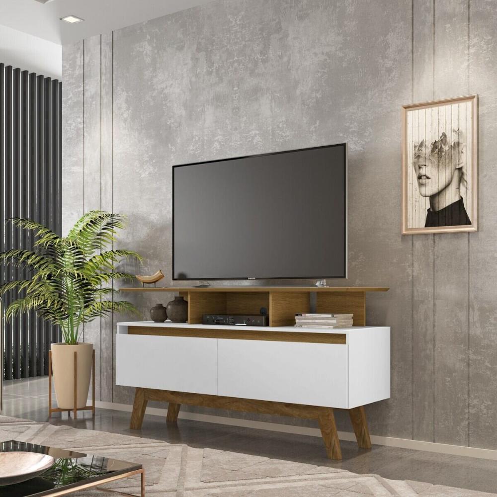 Rack para TV até 50 Polegadas com Nicho e 2 Portas Retrô Multimóveis CR45294 Cinamomo/Branco