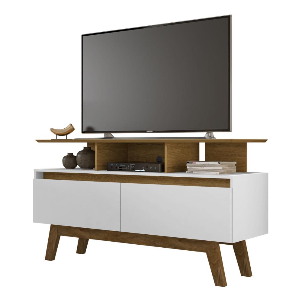 Rack para TV até 50 Polegadas com Nicho e 2 Portas Retrô Multimóveis CR45294 Cinamomo/Branco