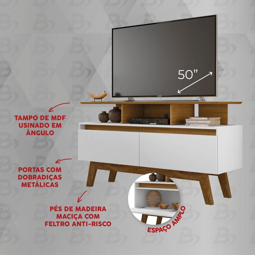 Rack para TV até 50 Polegadas com Nicho e 2 Portas Retrô Multimóveis CR45294 Cinamomo/Branco